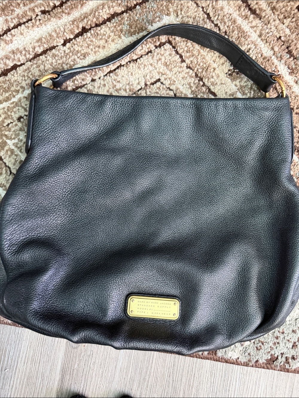 Marc Jacobs Black Pebbled Leather Shoulder Bag with Gold Hardware